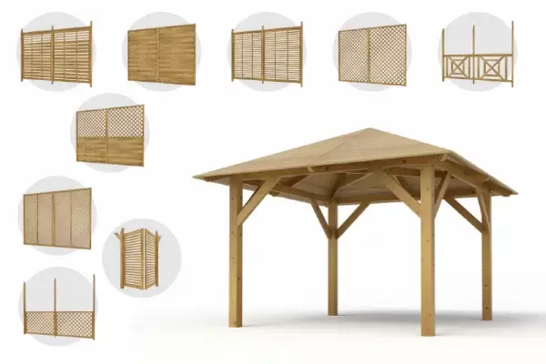 Holz-Pavillon Borneo 265x265 mit Wänden