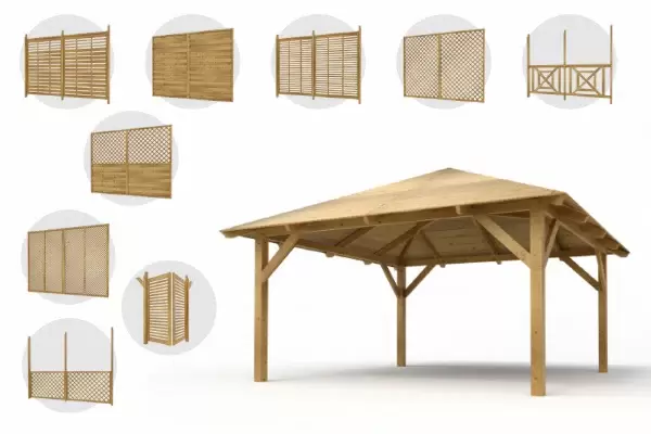 Holz-Pavillon Kuba 370x370 mit Wänden