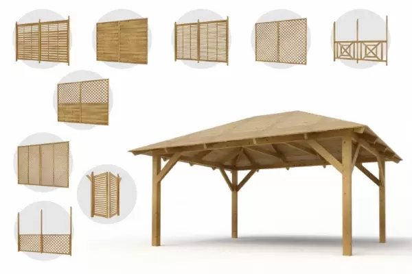 Holz-Pavillon Ibiza 300x400 mit Wänden