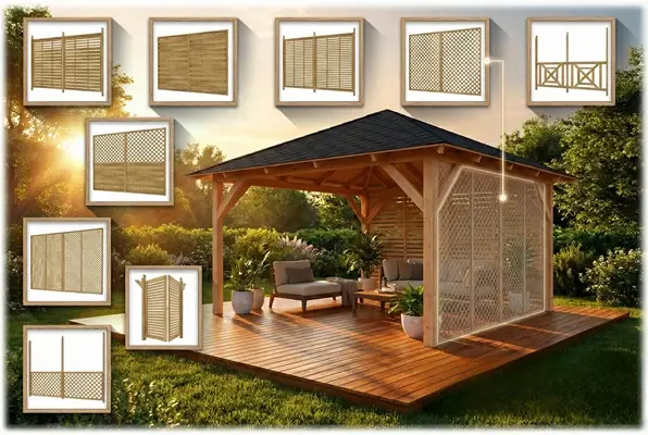 Holz-Pavillon Kuba 370x370 mit Wänden