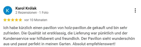 Meinung über das gekaufte Produkt auf Holz-Pawillon.at