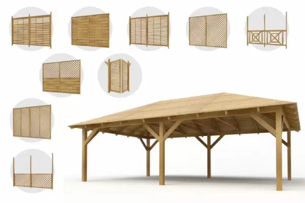 Holz-Pavillon Viktoria XXL 390x640 mit Wänden