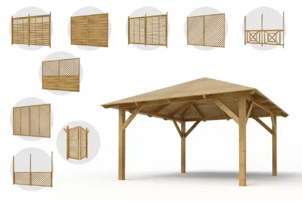 Holz-Pavillon Sicílie 330x330 mit Wänden