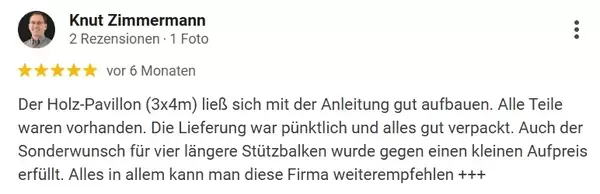 Meinung über das gekaufte Produkt auf Holz-Pawillon.at