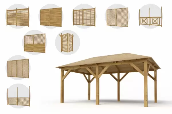 Holz-Pavillon Viktoria 270x470 mit Wänden