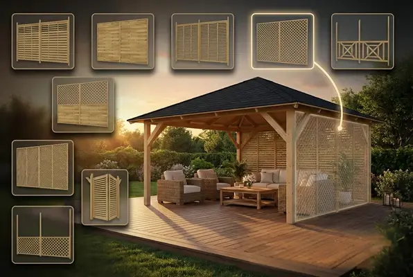 Holz-Pavillon Kuba L 400x400 mit Wänden