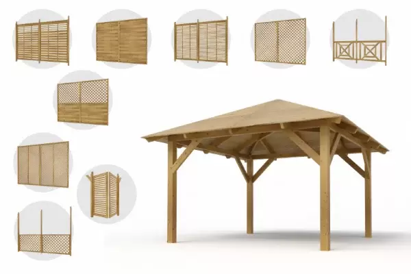 Holz-Pavillon Kreta 300x300 mit Wänden